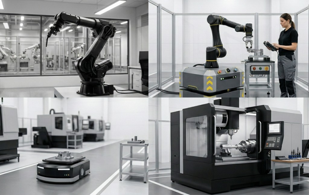 System types, industrial robots, cobots, AMR, CNC